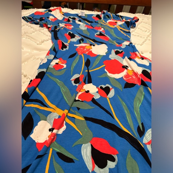 Sigrid Olsen Floral Midi Faux Wrap Dress Size Large - Picture 2 of 5